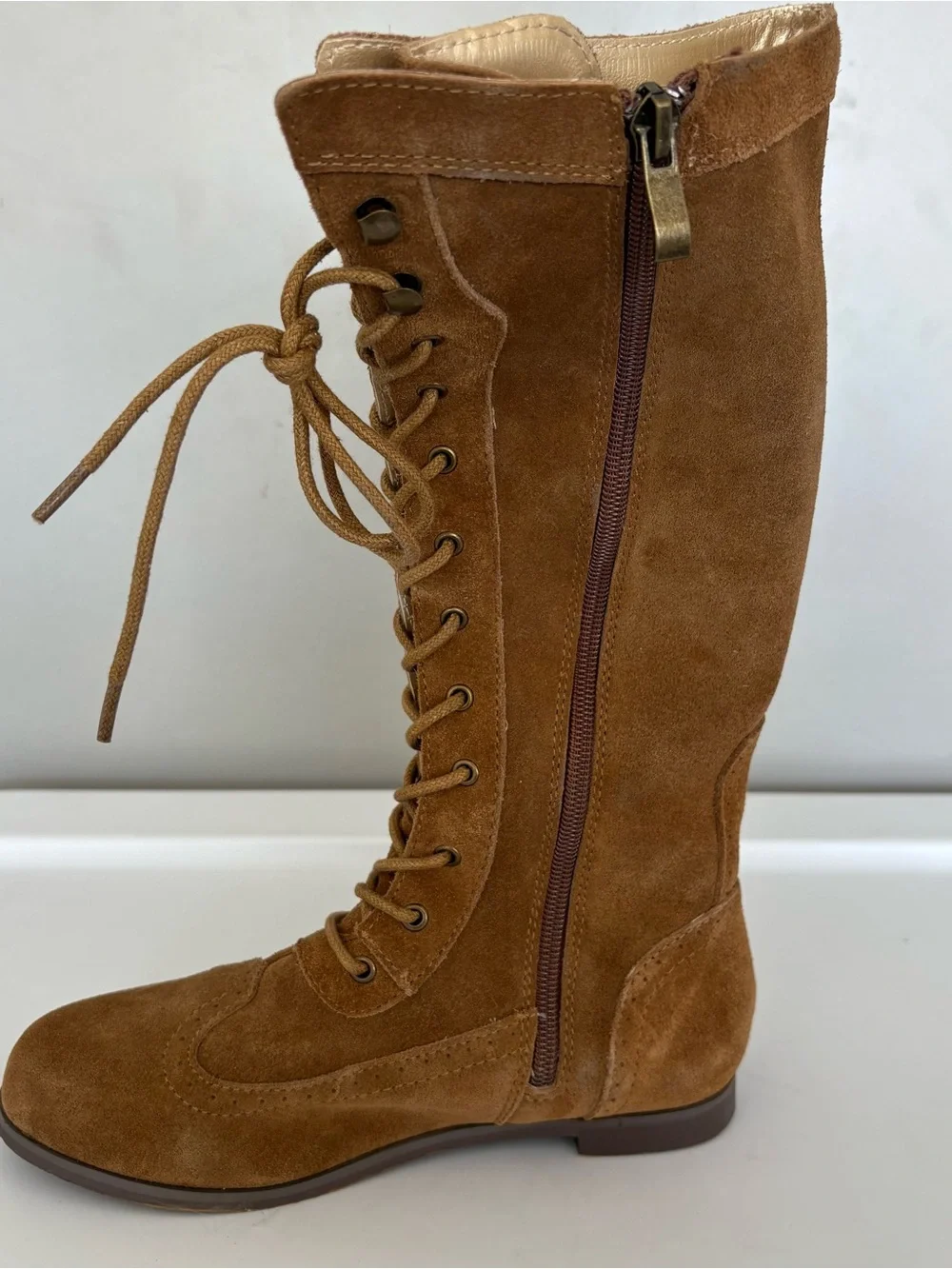 Joyfolie aelin lace up tall cow suede nutmeg color boots girls size 2Y